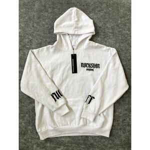 Rockstar white hoodie mens alternative skater curse words small indie NWT